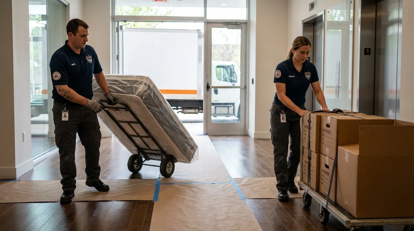 Professional apartment movers loading elevator in Lebanon, VA